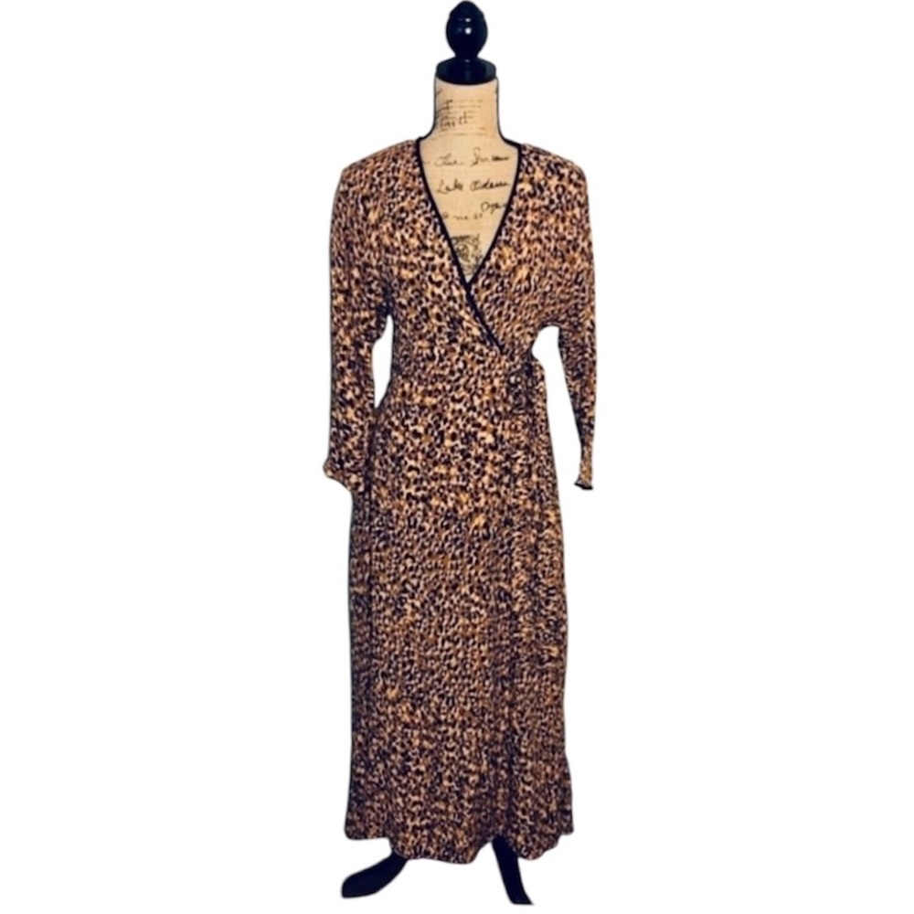 ZARA DRESS trf Line MIDI Animal Print Brown Black SMALL S